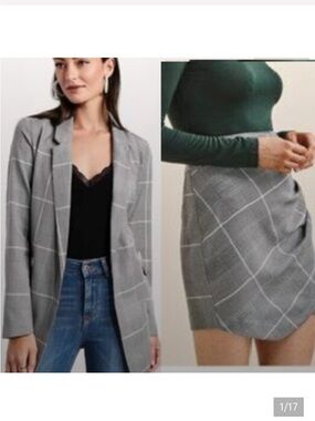 Dynamite Gray and White Striped Blazer Skirt Suit set NWT Size Small